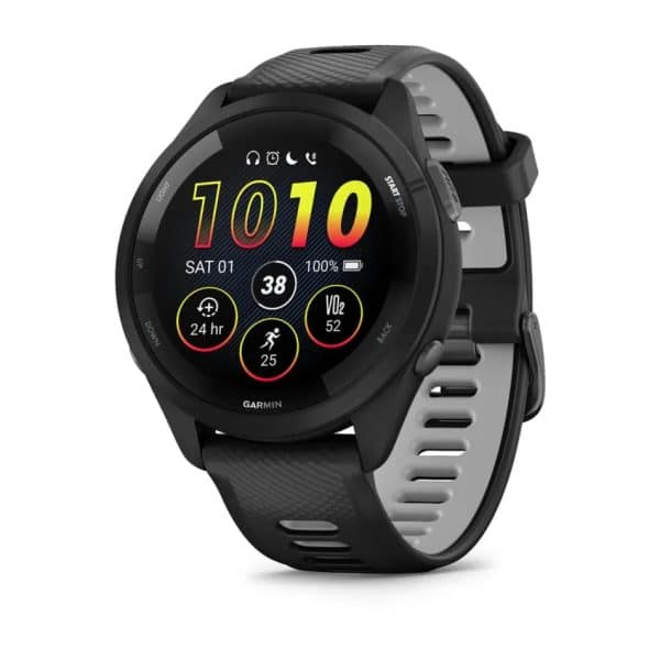 Garmin Forerunner 265 Music | 46mm | Black w/ Powder Grey Silicone Band